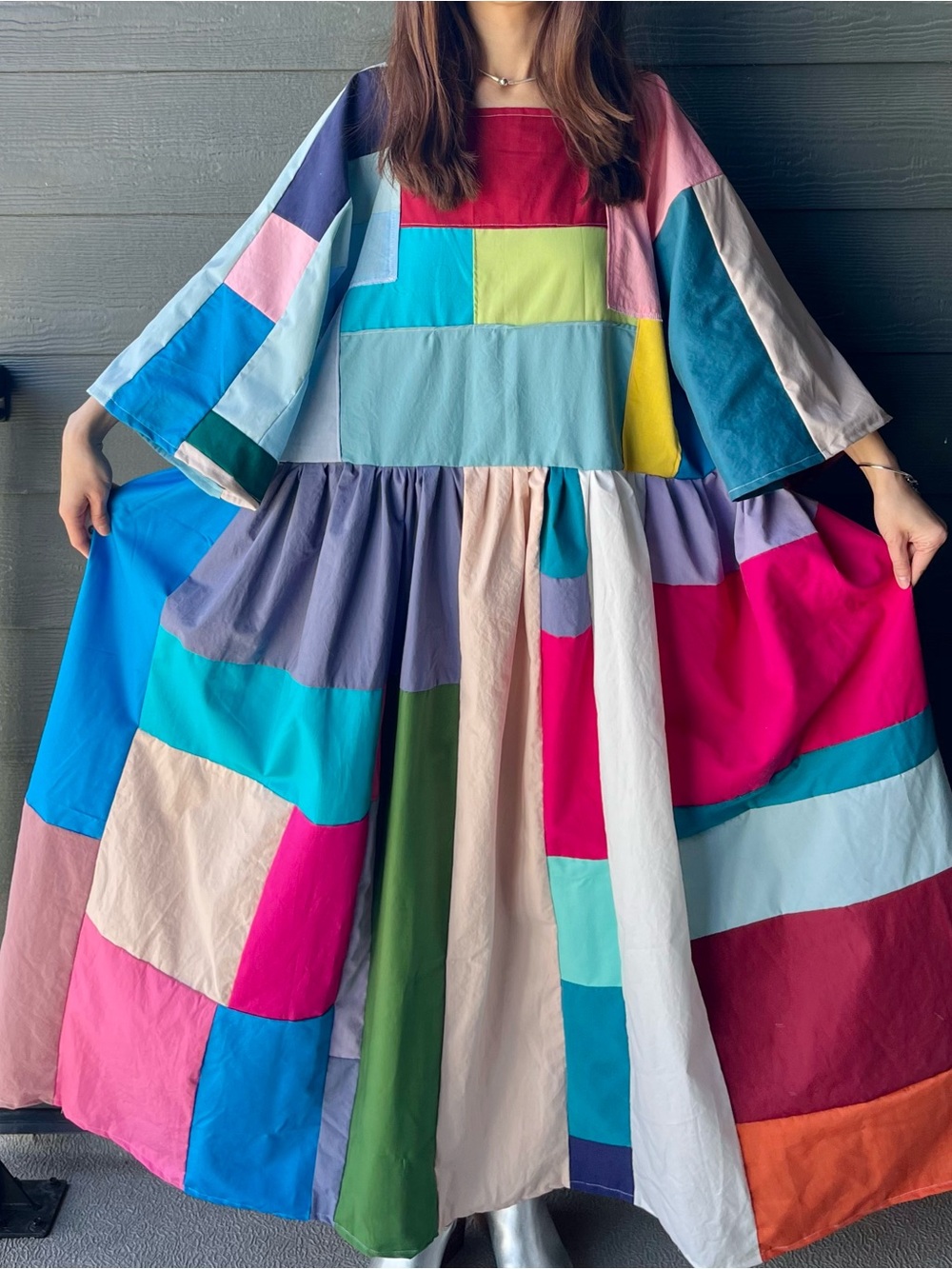 Handmade Quilted Patchwork Colorblock Dress SKU 05034 - Picture 2 of 16
